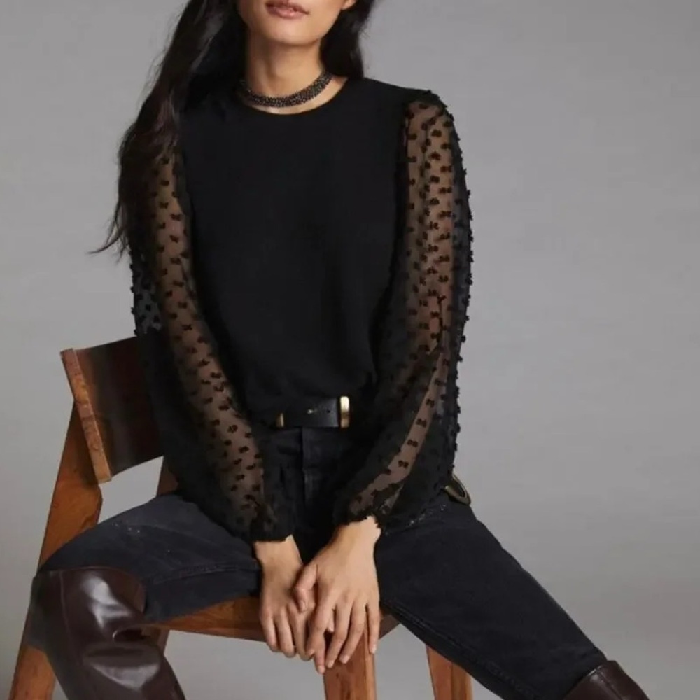 Chic Black Sheer Sleeve Blouse